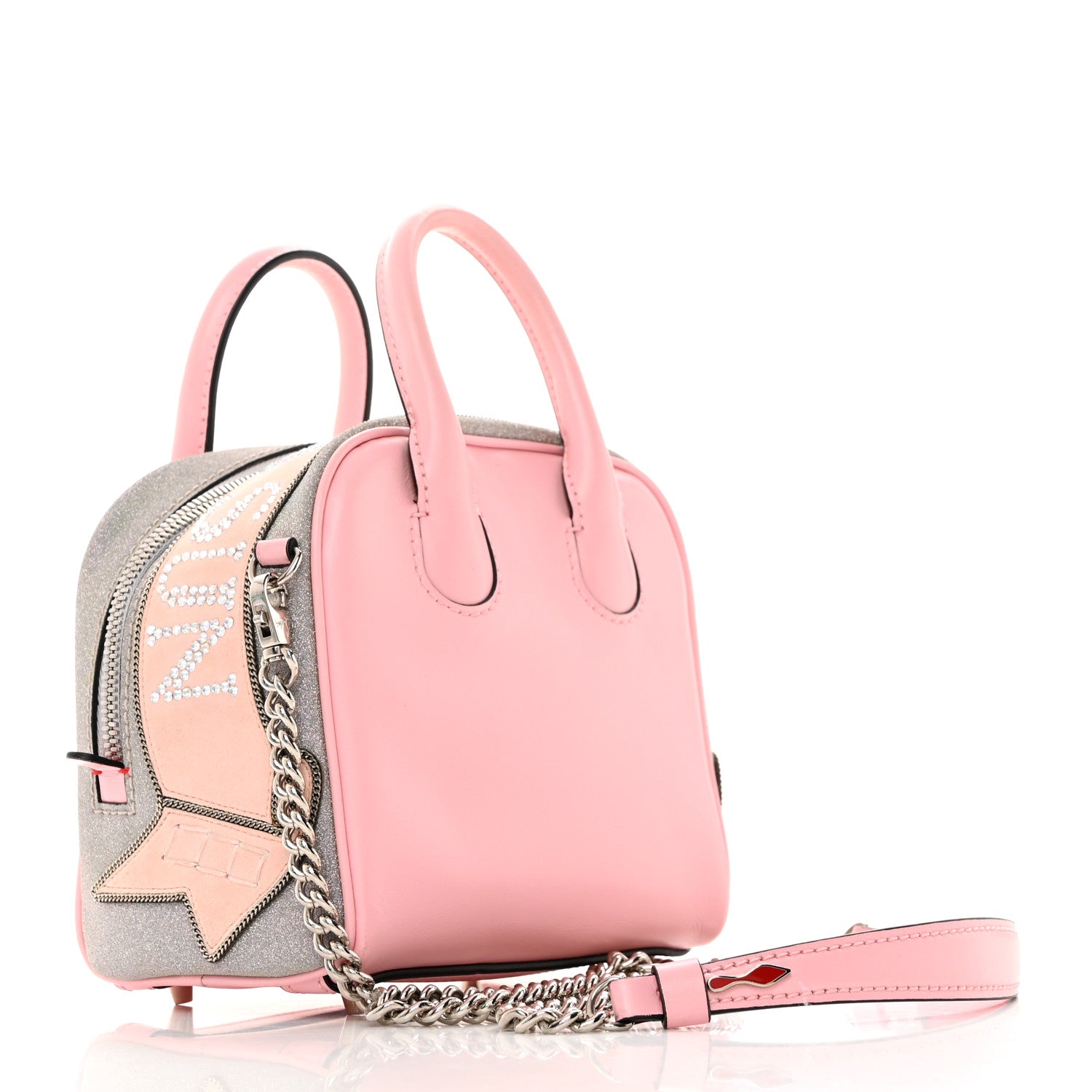 Christian Louboutin Calfskin Paris Glitter Nano Marie Jane Pepite Tote Eglantine Silver 2 of 10