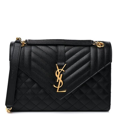 Saint Laurent Grain De Poudre Textured Mixed Matelasse Triquilt Medium Monogram Satchel Black 1 of 10