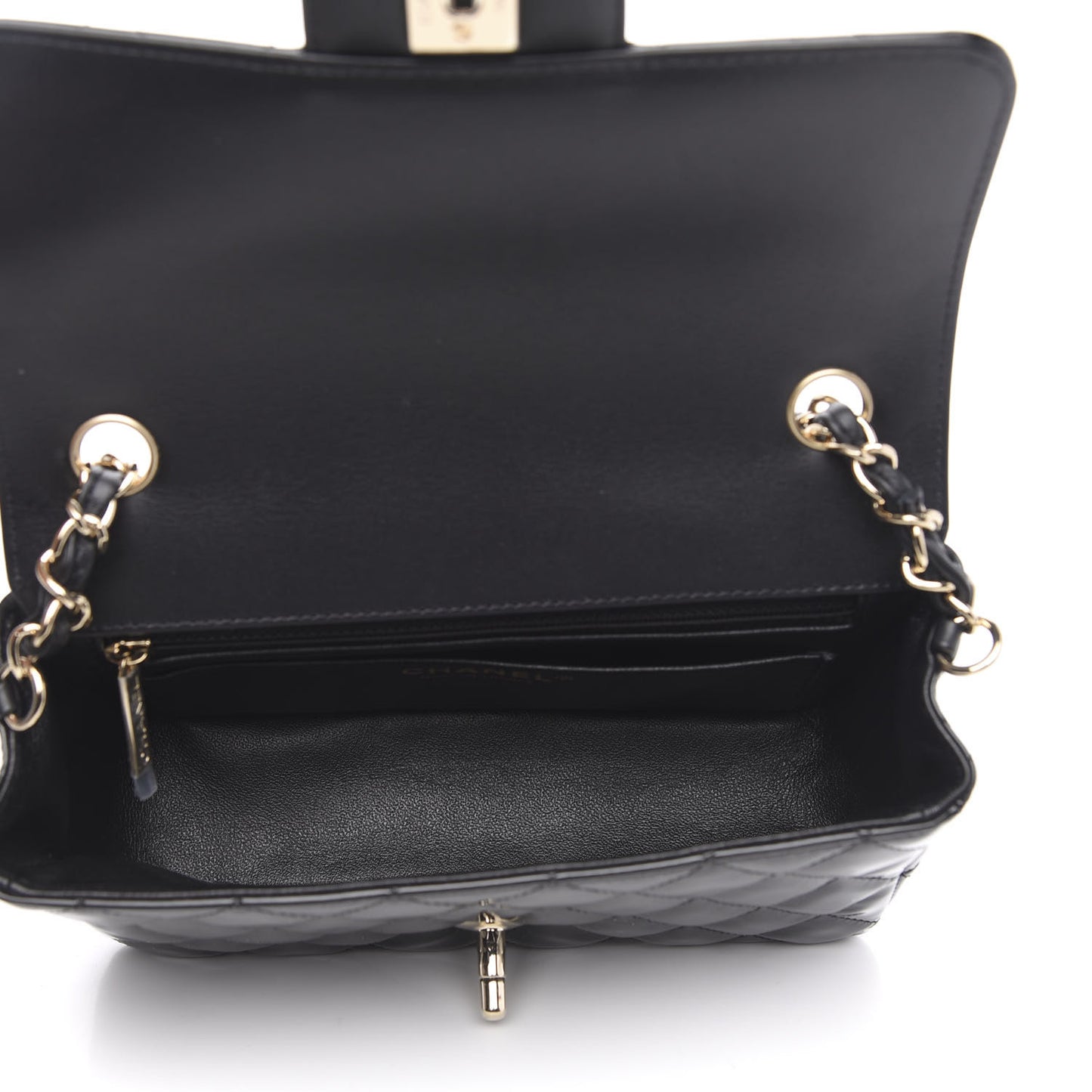 Patent Calfskin Quilted Mini Rectangular Flap Black