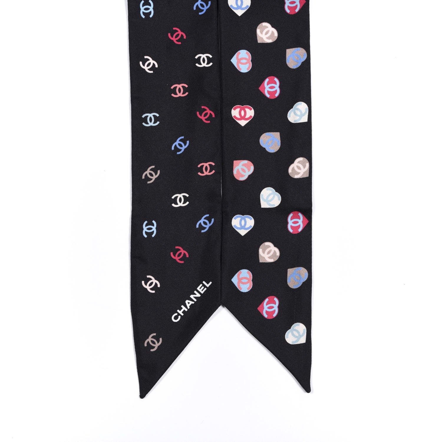 Chanel Silk Heart CC Slim Bandeau Scarf Black 3 of 3