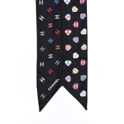 Chanel Silk Heart CC Slim Bandeau Scarf Black 3 of 3