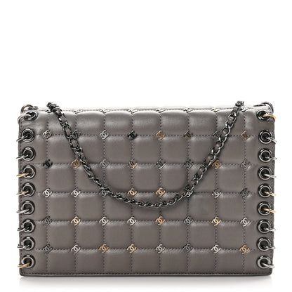 Chanel Lambskin Chocolate Bar Piercing CC Studded Small Chain Flap Bag Grey 1 of 10