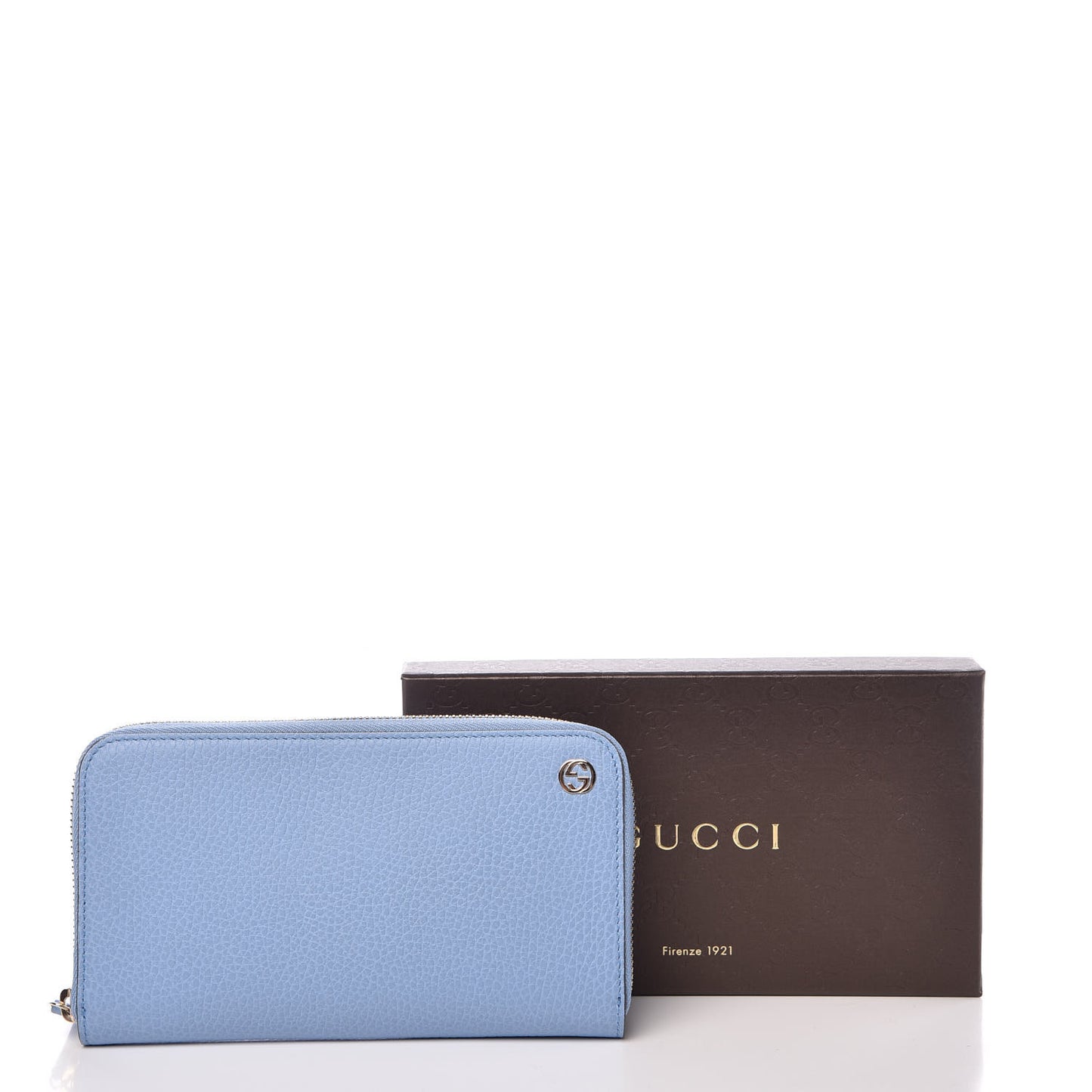 Dollar Calfskin GG Zip Around Wallet Mineral Blue