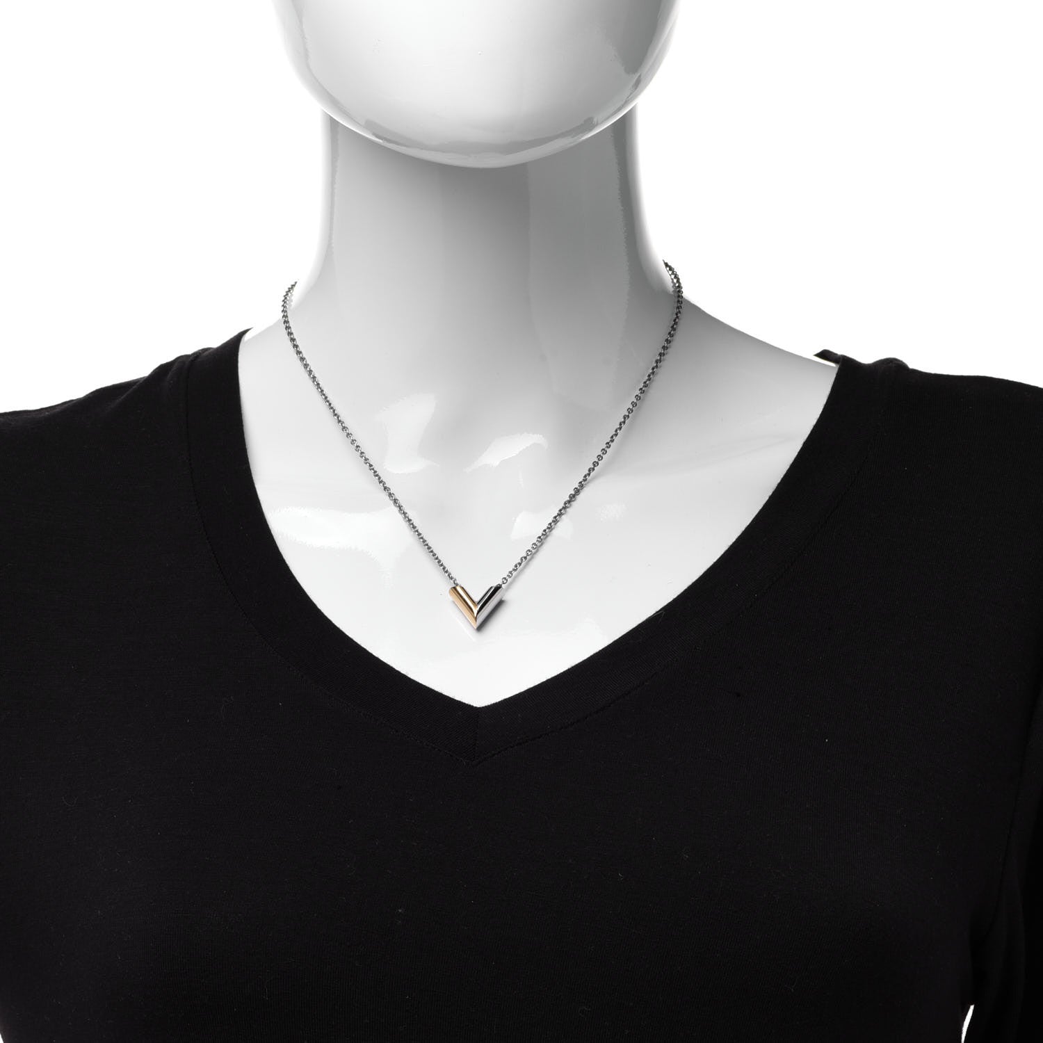 Louis Vuitton Essential V Necklace Silver Gold 2 of 5