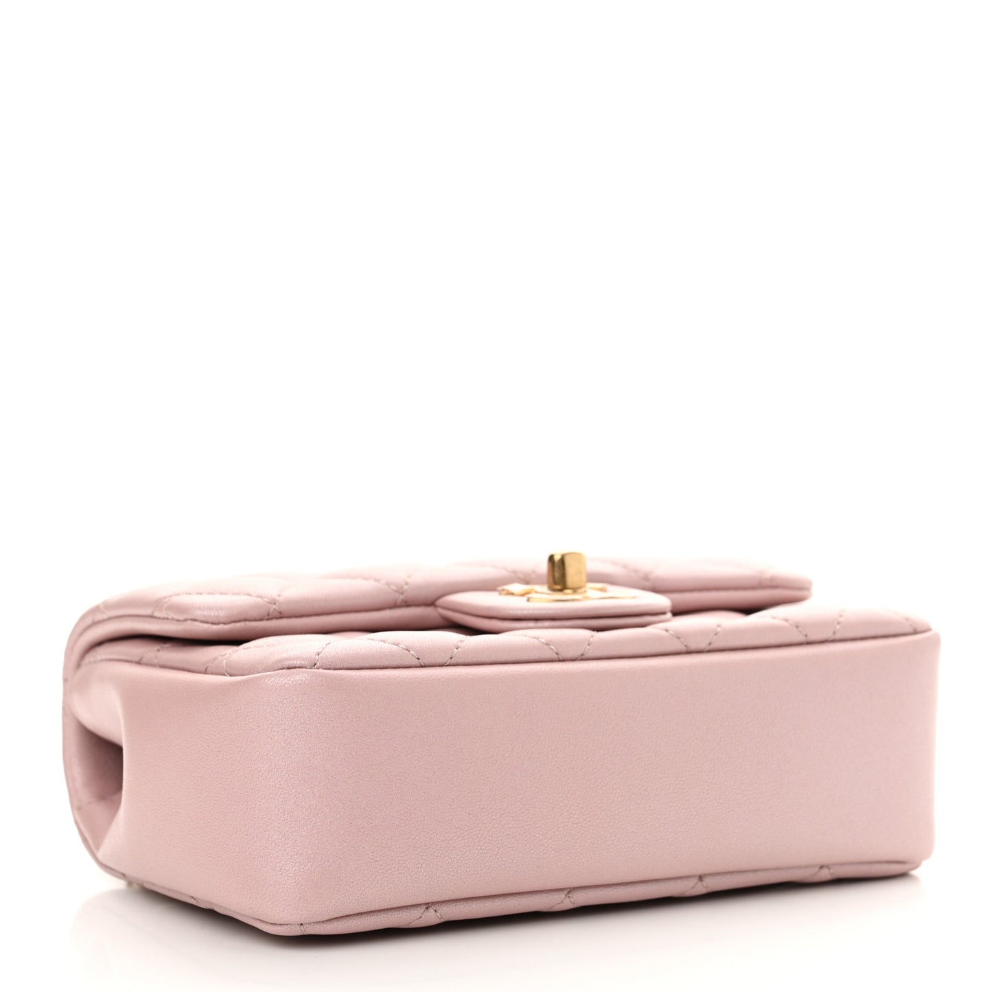 Shiny Lambskin Quilted Pearl Twist Mini Square Flap Light Pink