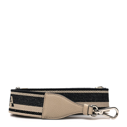 Prada Canvas Calfskin Logo Shoulder Strap Black Beige 1 of 4