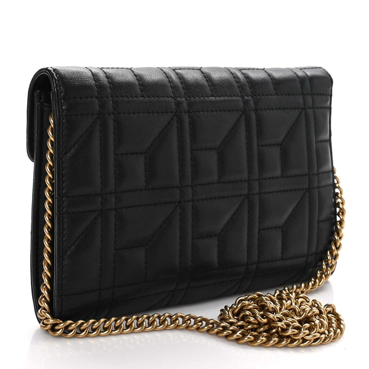 Gucci Calfskin Matelasse Mini Pearly GG Marmont Chain Wallet Black 3 of 10