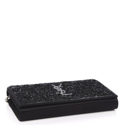 Saint Laurent Sequin Flip Monogram Chain Wallet Black 4 of 10