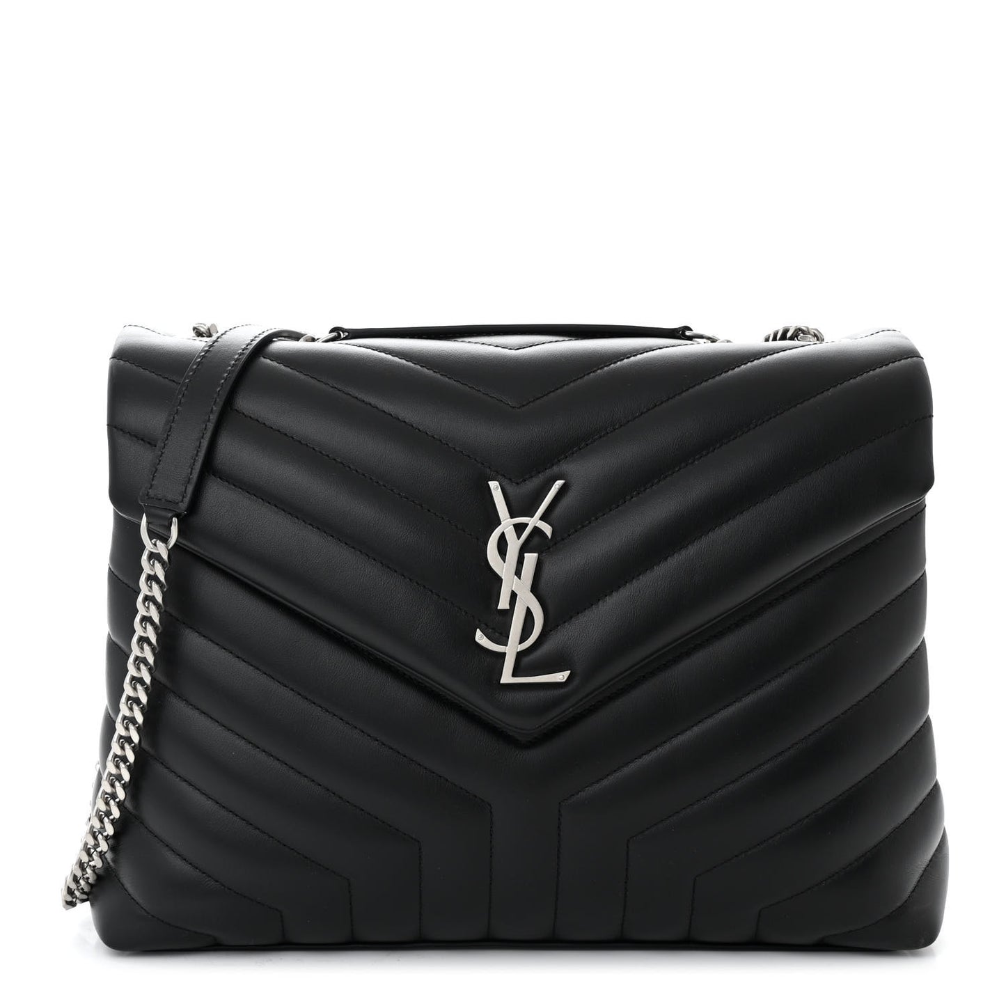 Calfskin Y Quilted Monogram Medium Loulou Chain Satchel Black