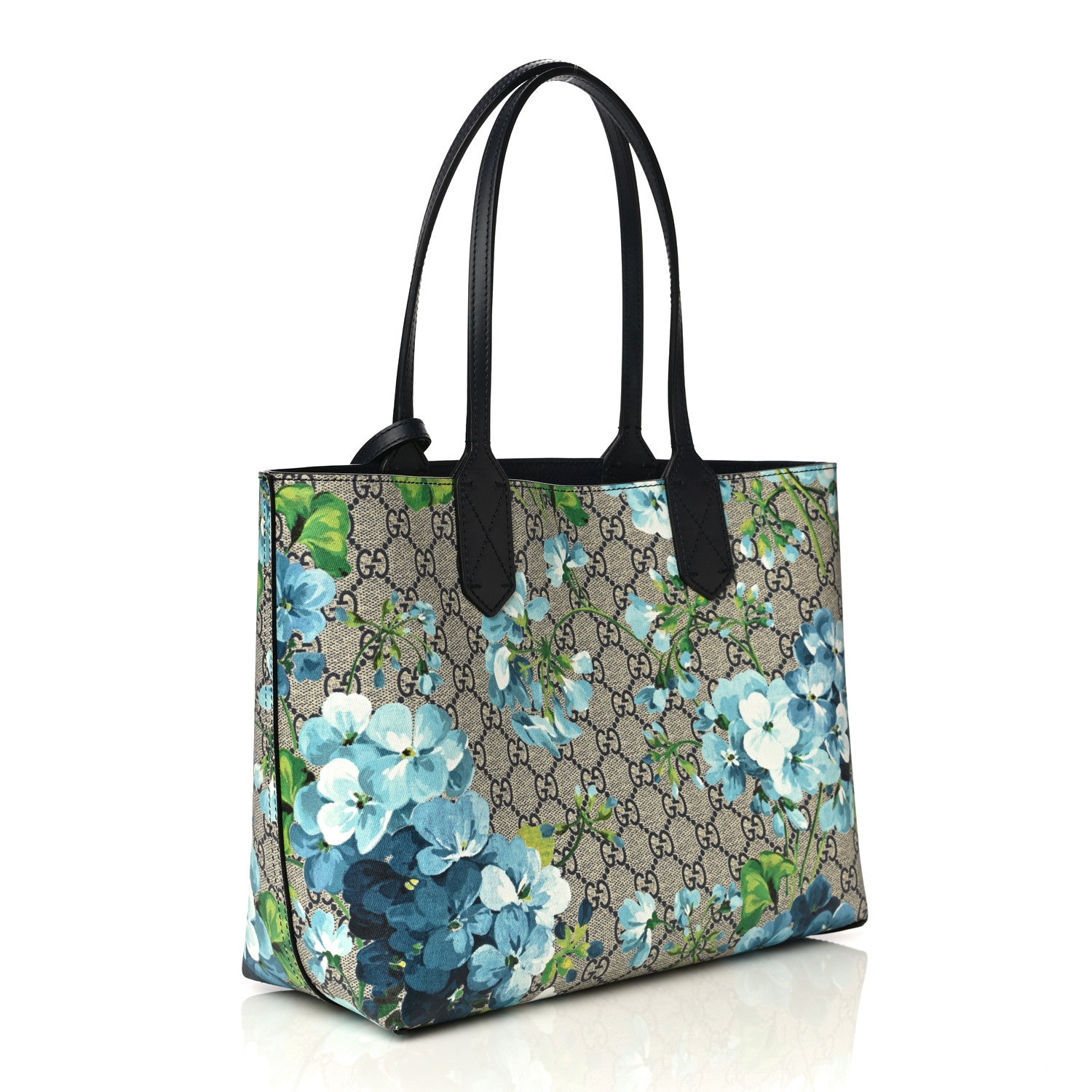 Gucci GG Supreme Monogram Blooms Small Reversible Tote Beige Blue Navy 2 of 8