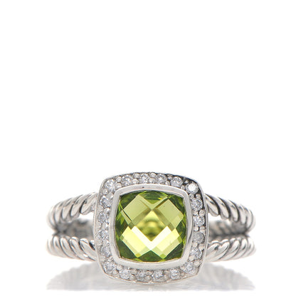 David Yurman Sterling Silver Diamond Peridot 7mm Petite Albion Ring 55 7.25 1 of 5