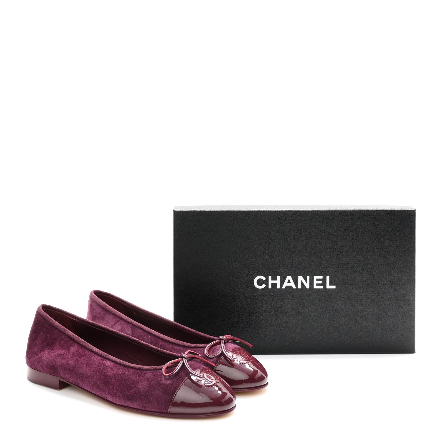 Chanel Suede Calfskin Patent Cap Toe CC Ballerina Flats 39 Burgundy 10 of 10