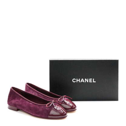 Chanel Suede Calfskin Patent Cap Toe CC Ballerina Flats 39 Burgundy 10 of 10