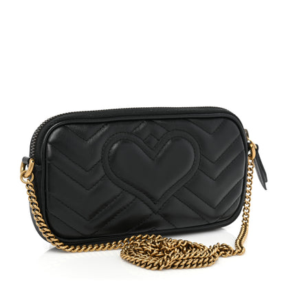Gucci Calfskin Matelasse Mini GG Marmont Chain Crossbody Bag Black 3 of 10