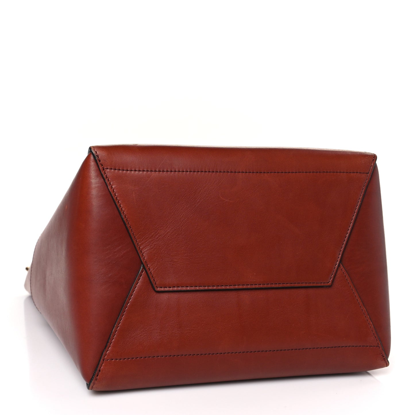 Natural Calfskin Sangle Bucket Bag Red Wood