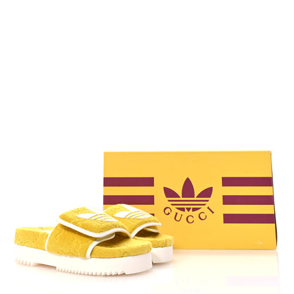 Gucci X ADIDAS Terry Cloth Trefoil GG Monogram Womens Platform Sandals 38 Smile Yellow Off White 8 of 8