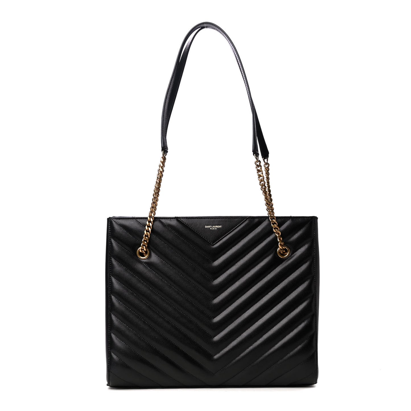 Grain De Poudre Matelasse Chevron Medium Tribeca Shopping Bag Black