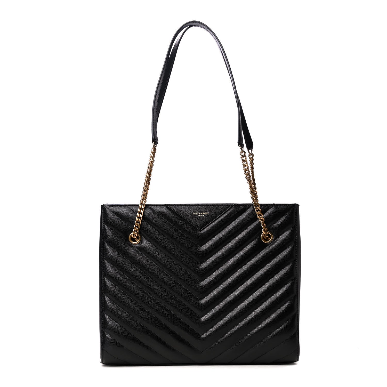 Saint Laurent Grain De Poudre Matelasse Chevron Medium Tribeca Shopping Bag Black 1 of 5