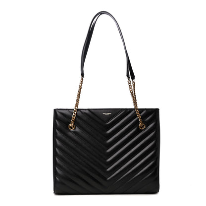 Saint Laurent Grain De Poudre Matelasse Chevron Medium Tribeca Shopping Bag Black 1 of 5