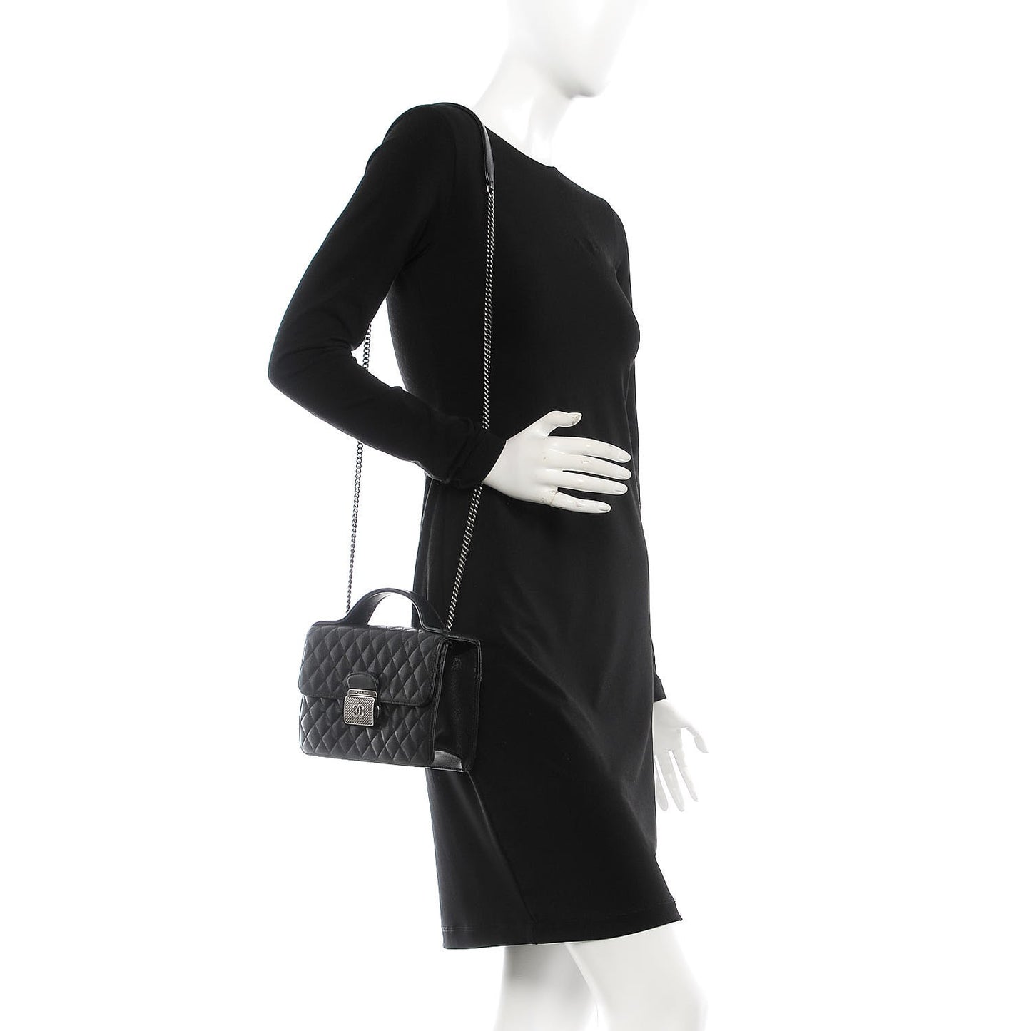 Goatskin Quilted Small CC University Top Handle Flap Black