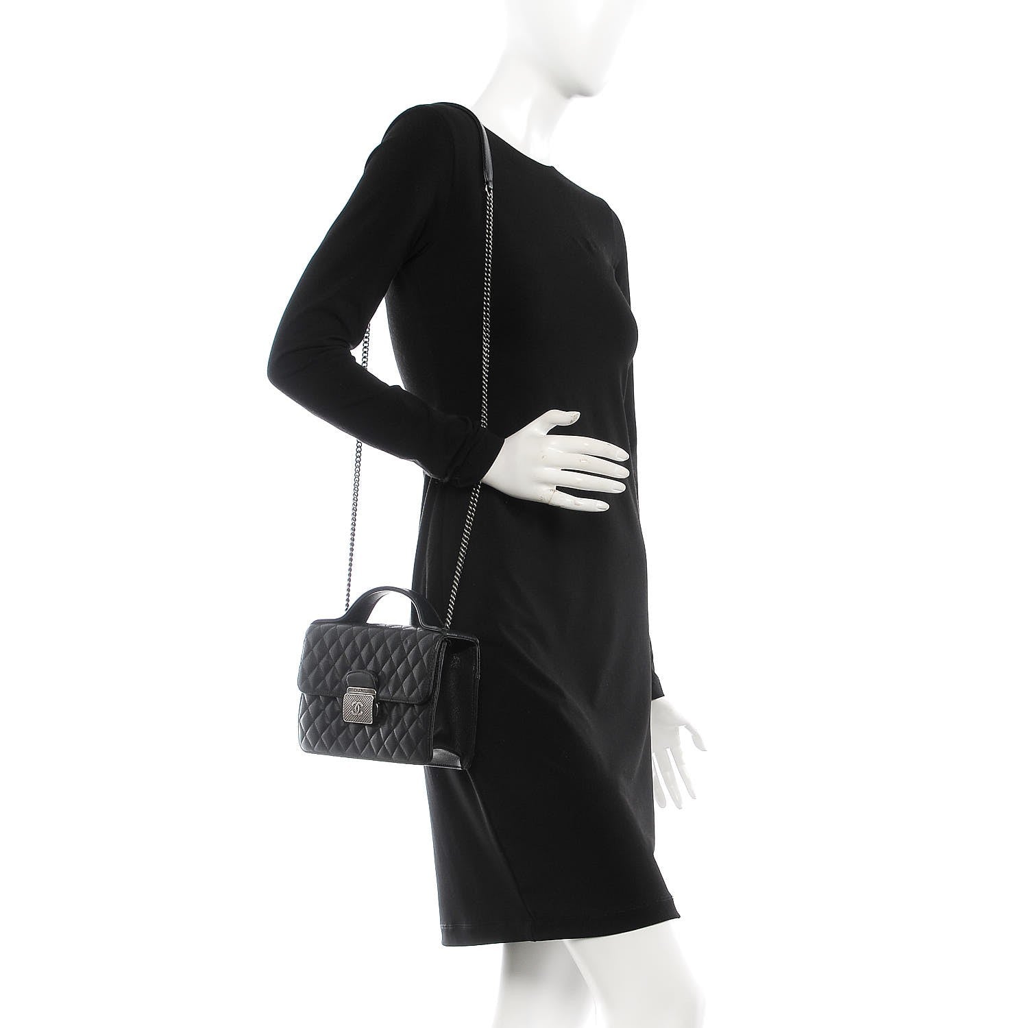 Chanel Goatskin Quilted Small CC University Top Handle Flap Black 2 of 11