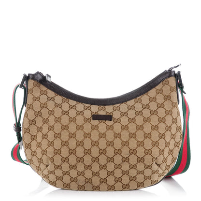 Gucci Monogram Web Medium Half Moon Hobo Dark Brown 1 of 7