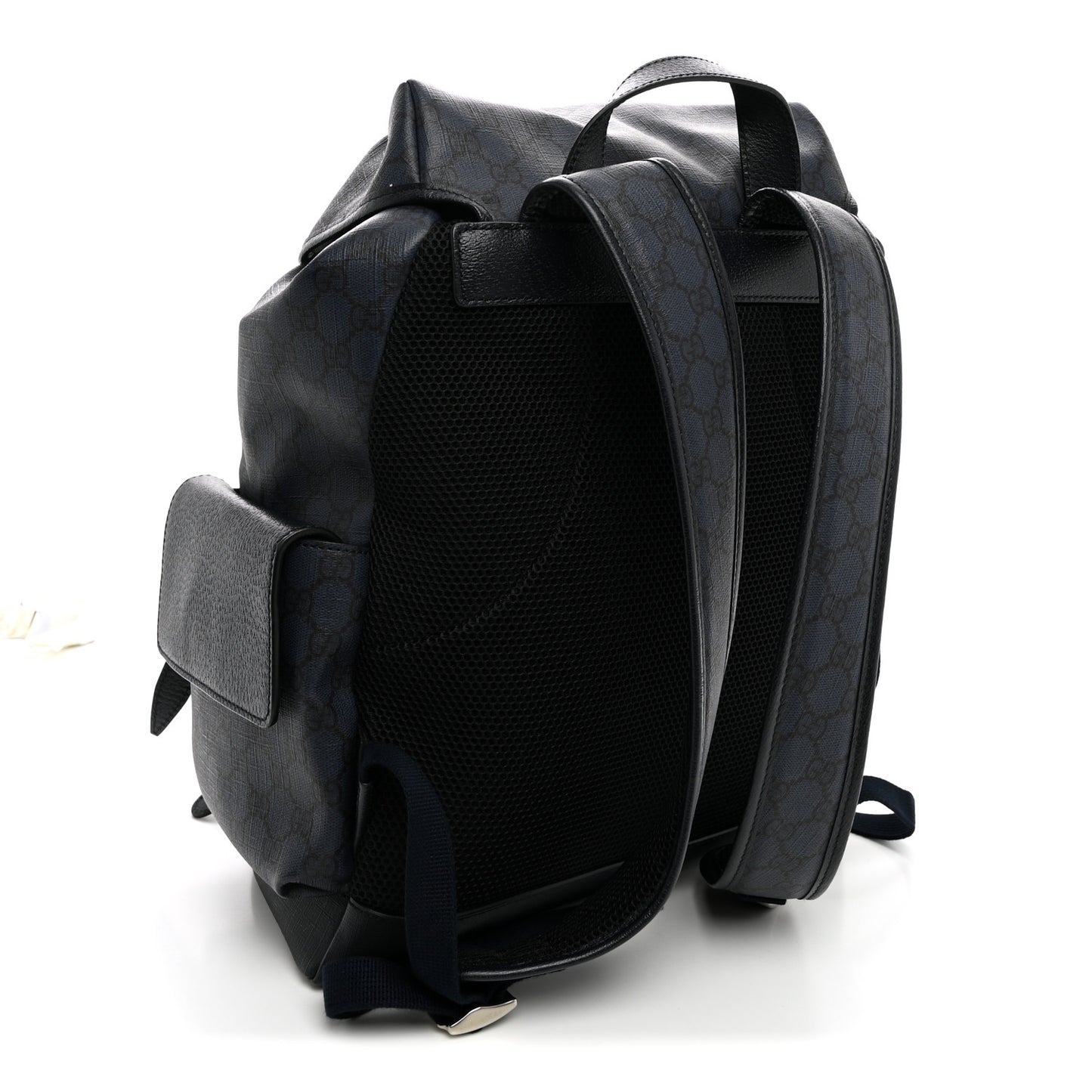 GG Supreme Monogram Textured Dollar Calfskin Medium Ophidia Double Buckle Backpack Blue Dark Blue Black