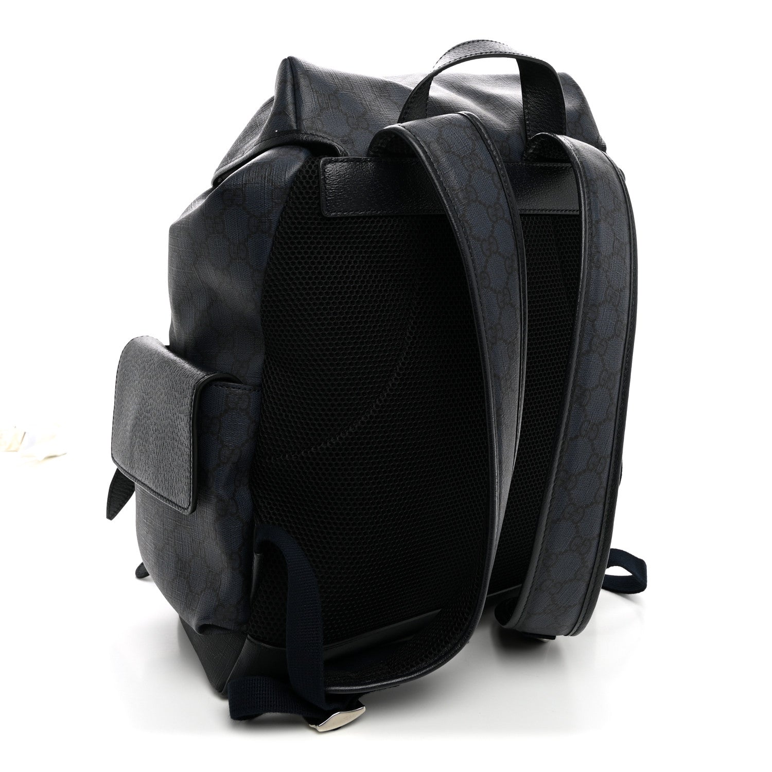 Gucci GG Supreme Monogram Textured Dollar Calfskin Medium Ophidia Double Buckle Backpack Blue Dark Blue Black 3 of 10