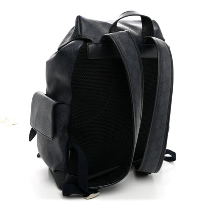 Gucci GG Supreme Monogram Textured Dollar Calfskin Medium Ophidia Double Buckle Backpack Blue Dark Blue Black 3 of 10