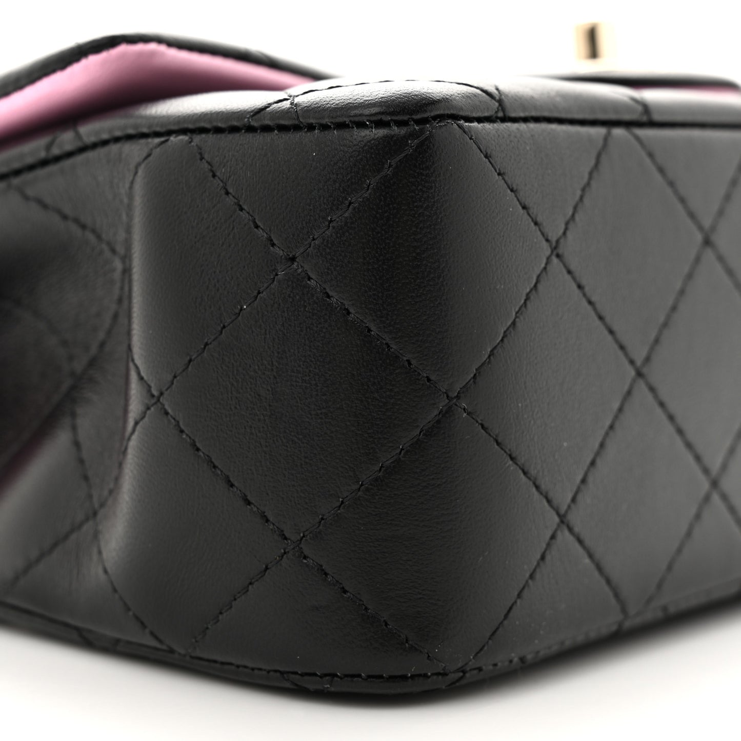 Lambskin Quilted Bi-Color Mini Top Handle Rectangular Flap Black Lilac