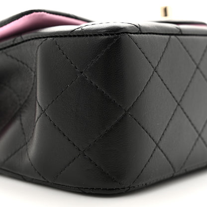 Chanel Lambskin Quilted Bi-Color Mini Top Handle Rectangular Flap Black Lilac 9 of 13