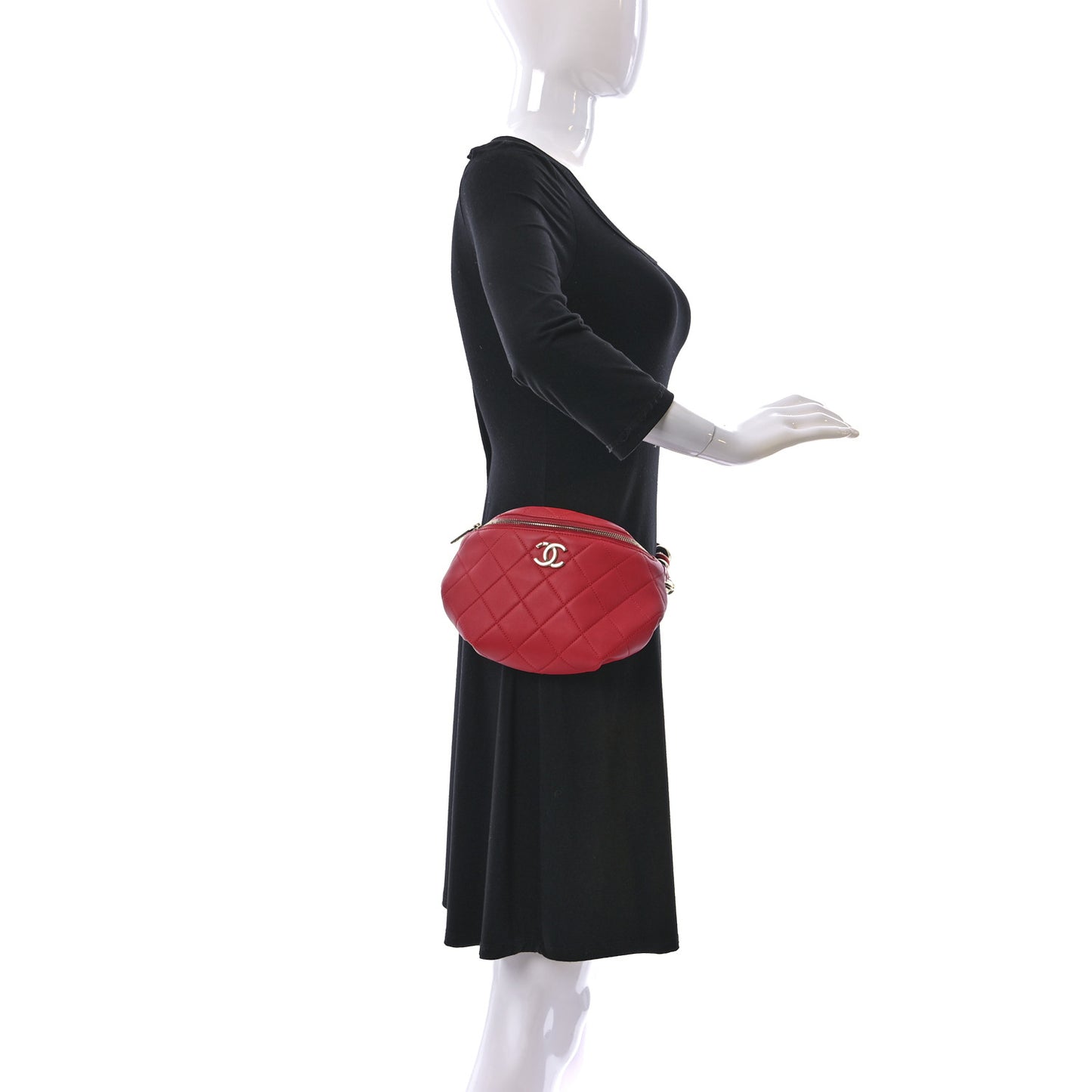 Lambskin Quilted Resin Bi-Color Waist Bag Fanny Pack Red