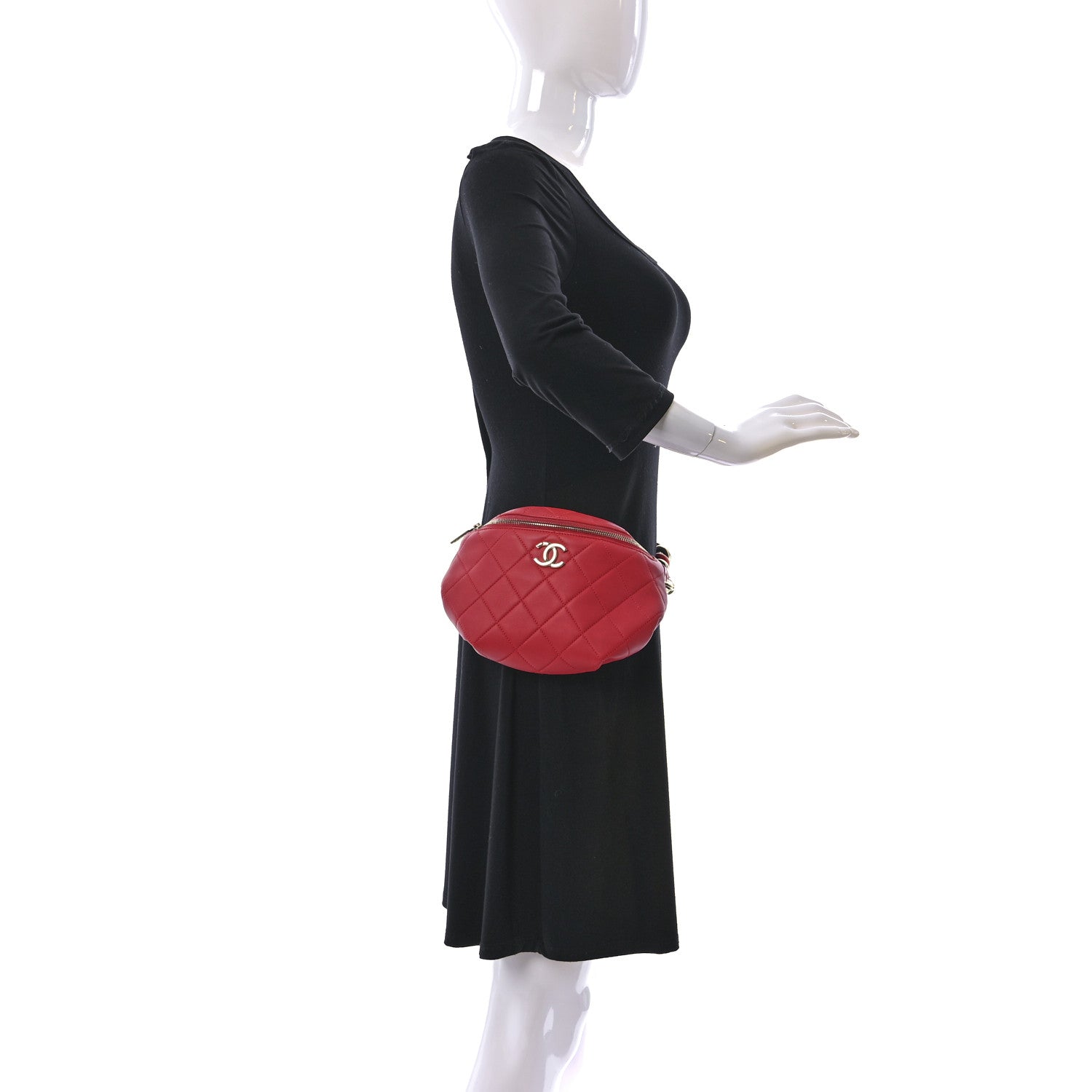 Chanel Lambskin Quilted Resin Bi-Color Waist Bag Fanny Pack Red 2 of 9