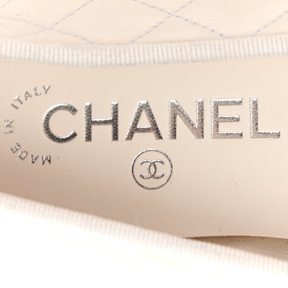 Chanel Canvas Lambskin Quilted CC Cap Toe Ballerina Flats 39 White Black 6 of 10