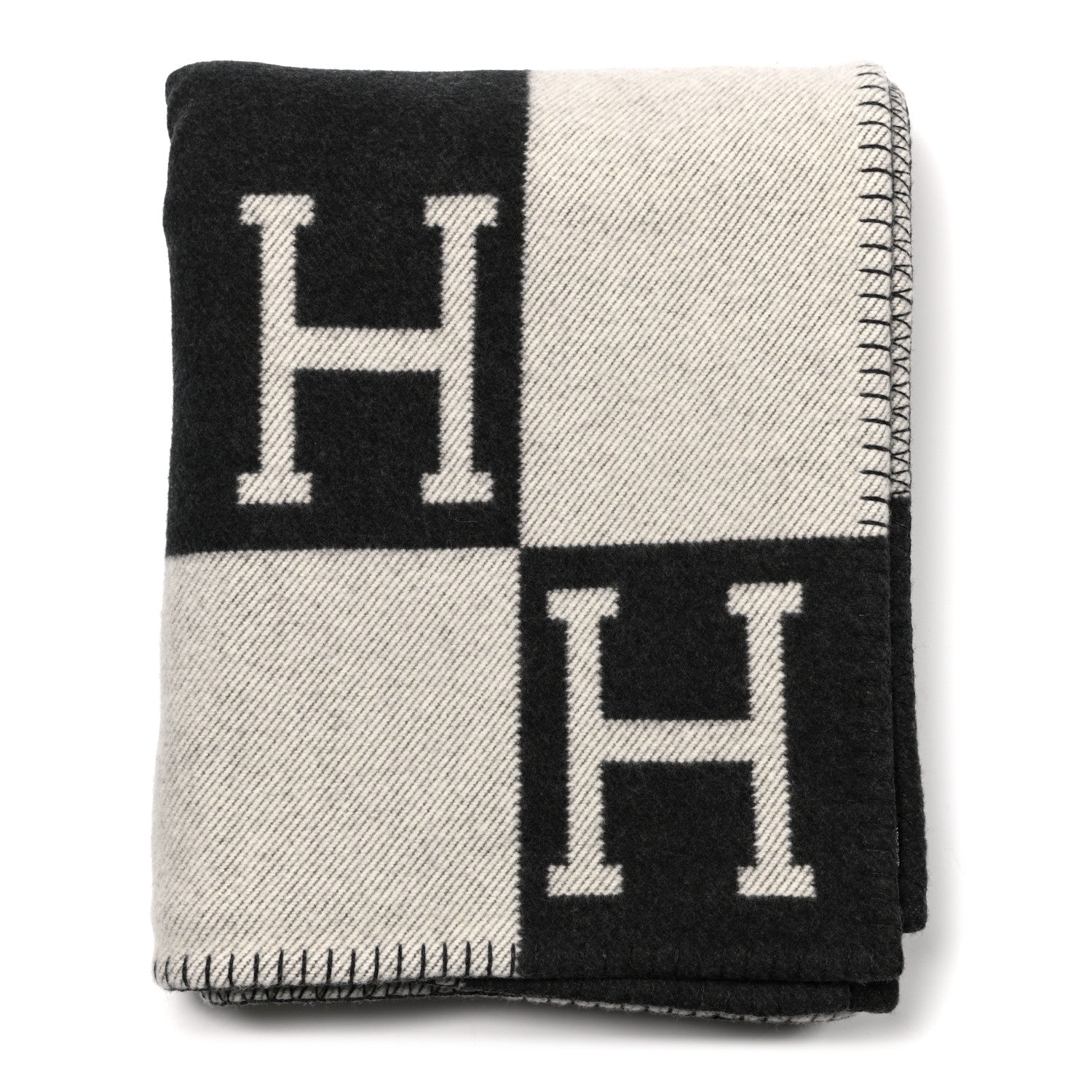 Hermes Wool Cashmere Signature Avalon Blanket Black 1 of 3