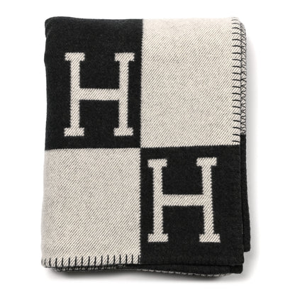 Hermes Wool Cashmere Signature Avalon Blanket Black 1 of 3