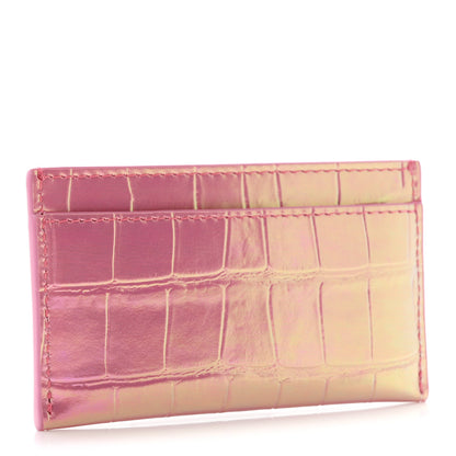 Chanel Iridescent Calfskin Crocodile Embossed Crococo Card Holder Pink 3 of 8