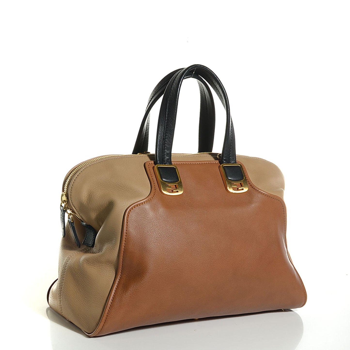 Calfskin Large Chameleon Tote Cognac Camel Black