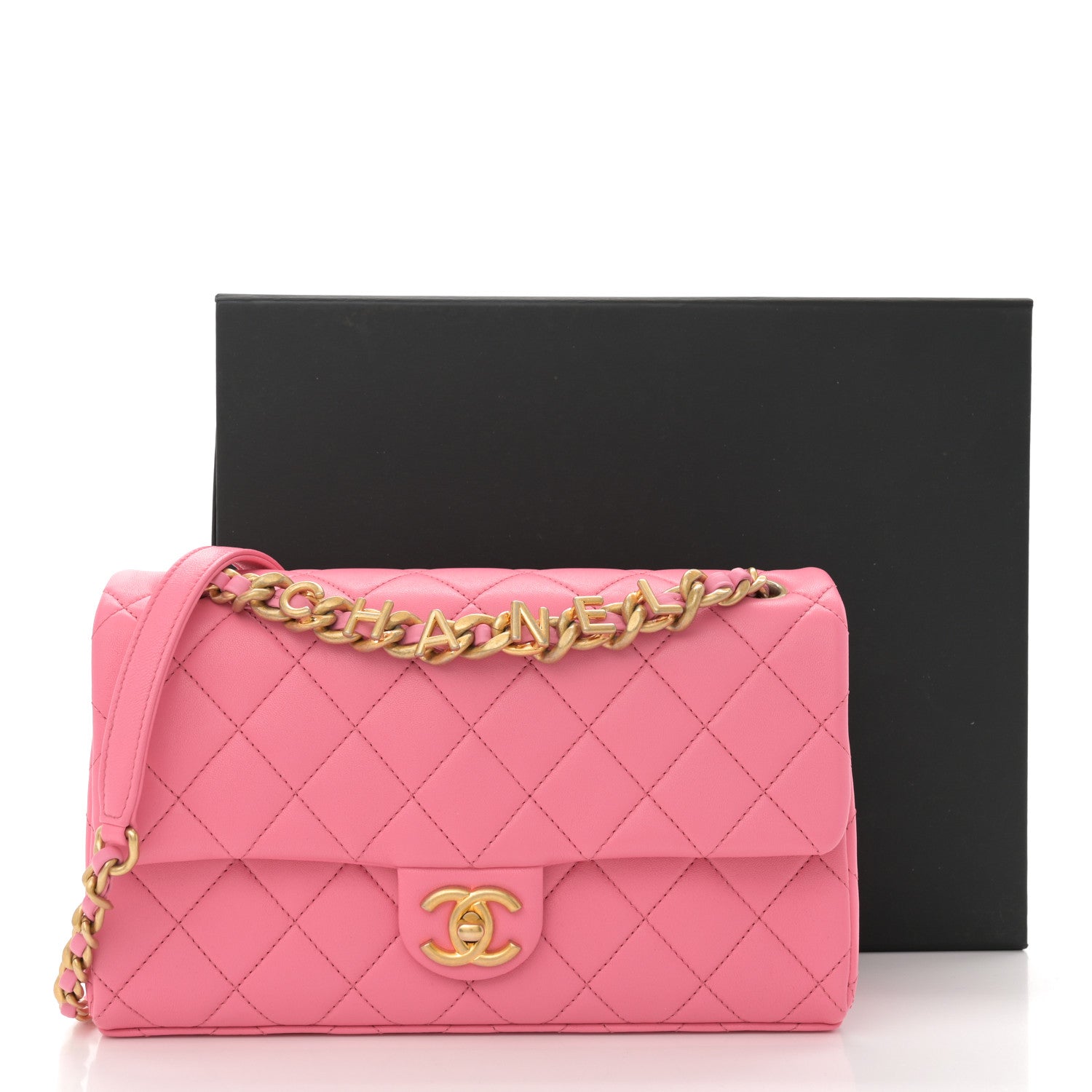 Chanel Lambskin Quilted Chaine Lettre Flap Pink 11 of 11