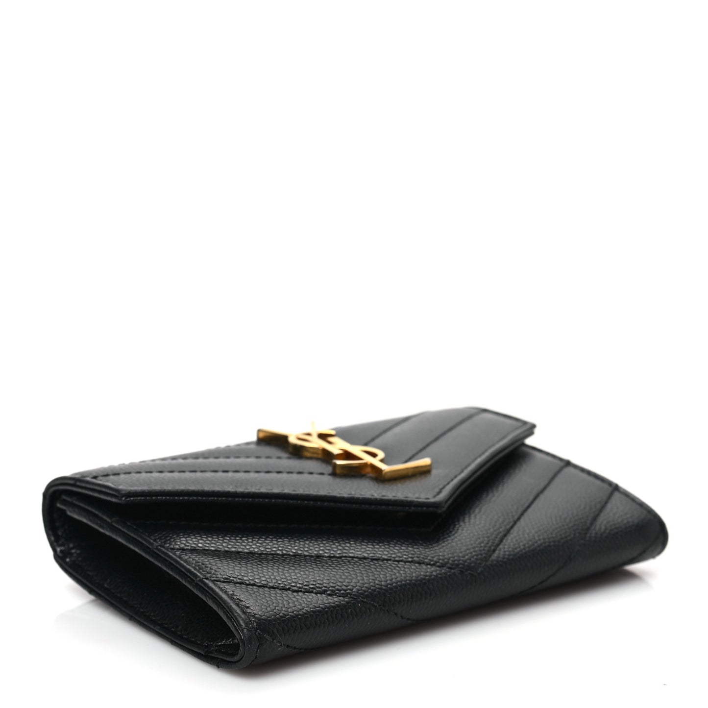 Grain De Poudre Matelasse Chevron Small Monogram Envelope Wallet Black