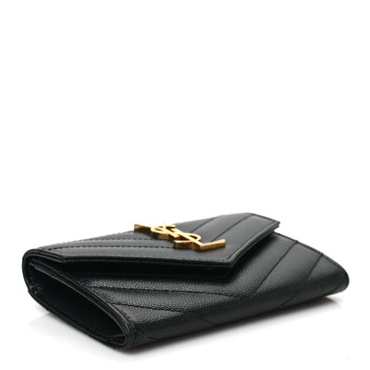 Saint Laurent Grain De Poudre Matelasse Chevron Small Monogram Envelope Wallet Black 4 of 8
