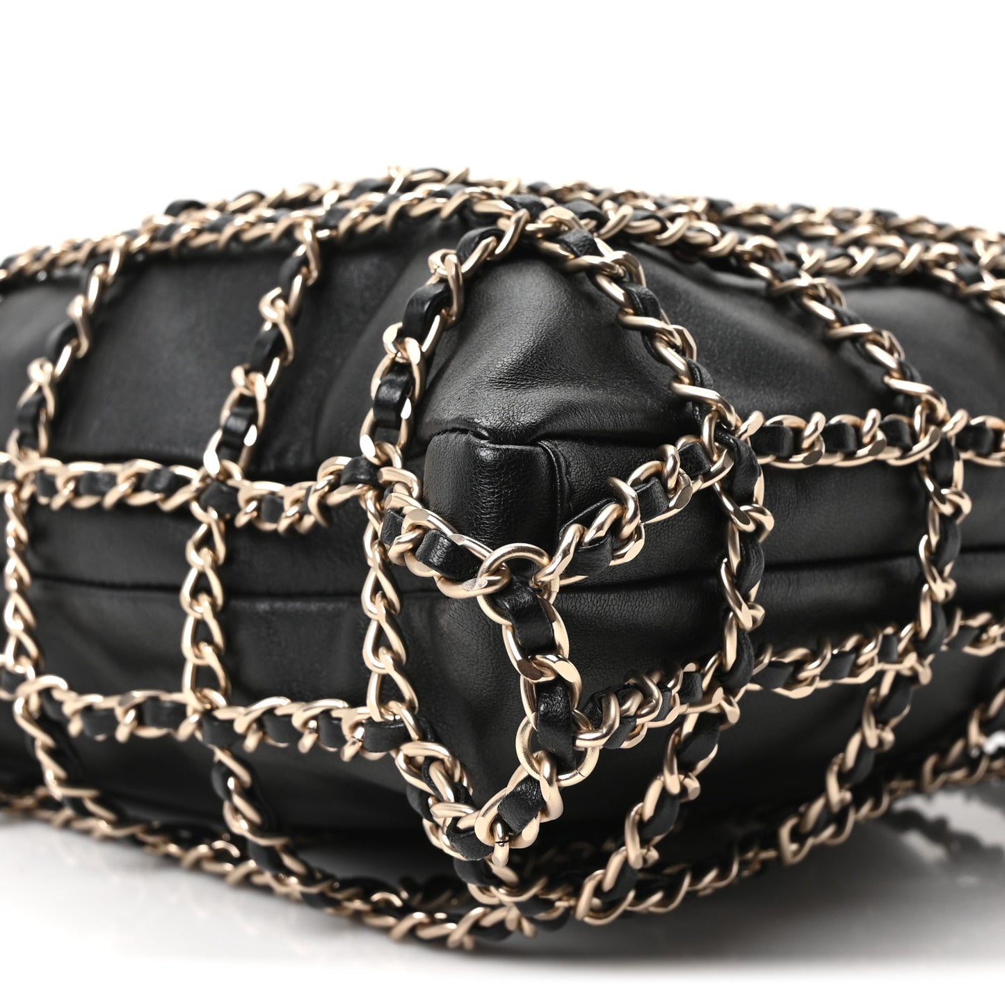 Lambskin Large Shopping Chain Tote Black