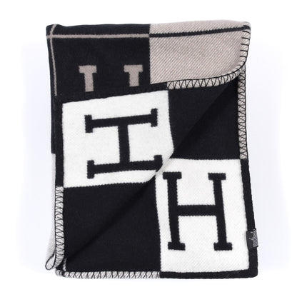 Hermes Wool Cashmere Avalon III Blanket Ecru Black 2 of 4