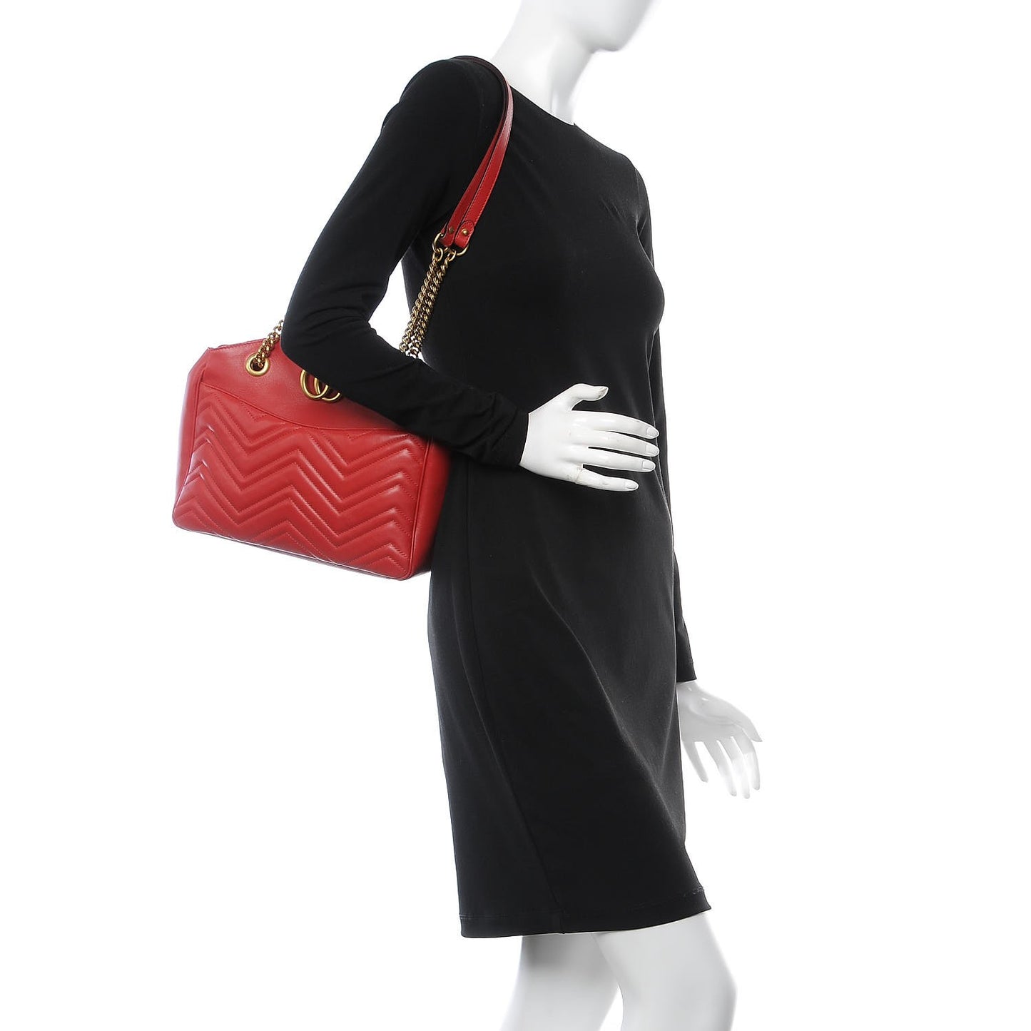 Calfskin Matelasse Medium GG Marmont Open Top Shoulder Bag Hibiscus Red