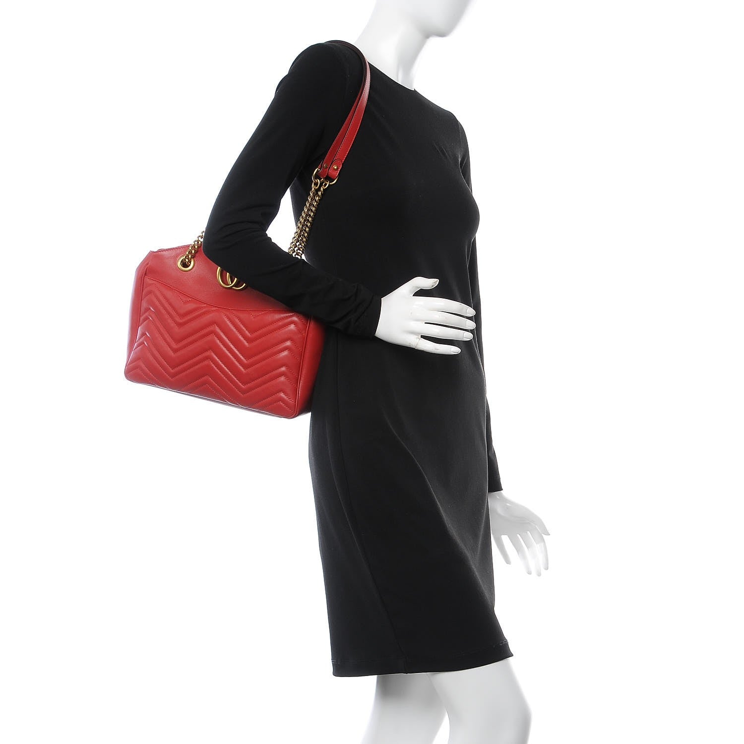 Gucci Calfskin Matelasse Medium GG Marmont Open Top Shoulder Bag Hibiscus Red 2 of 8