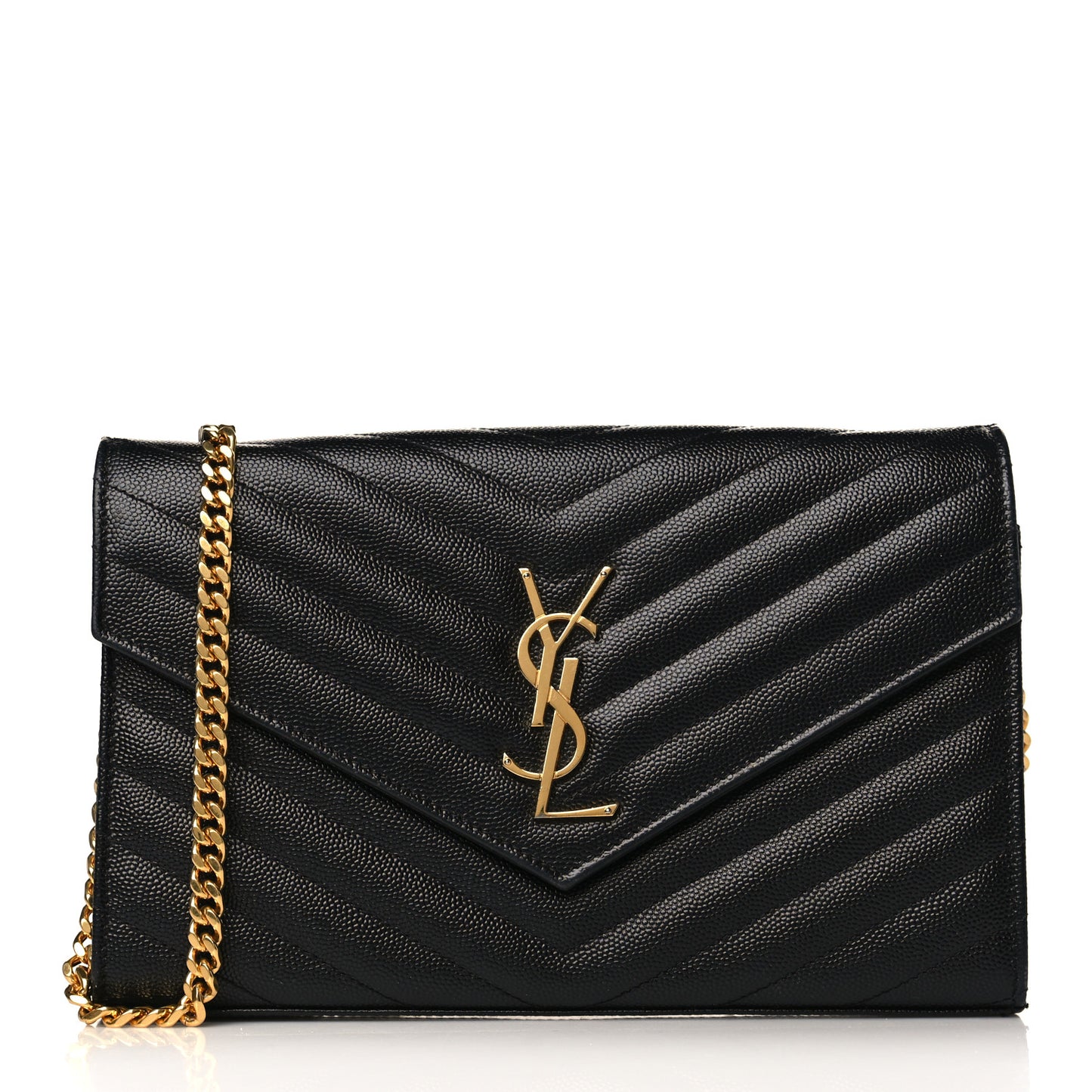 Grain De Poudre Matelasse Chevron Monogram Chain Wallet Black