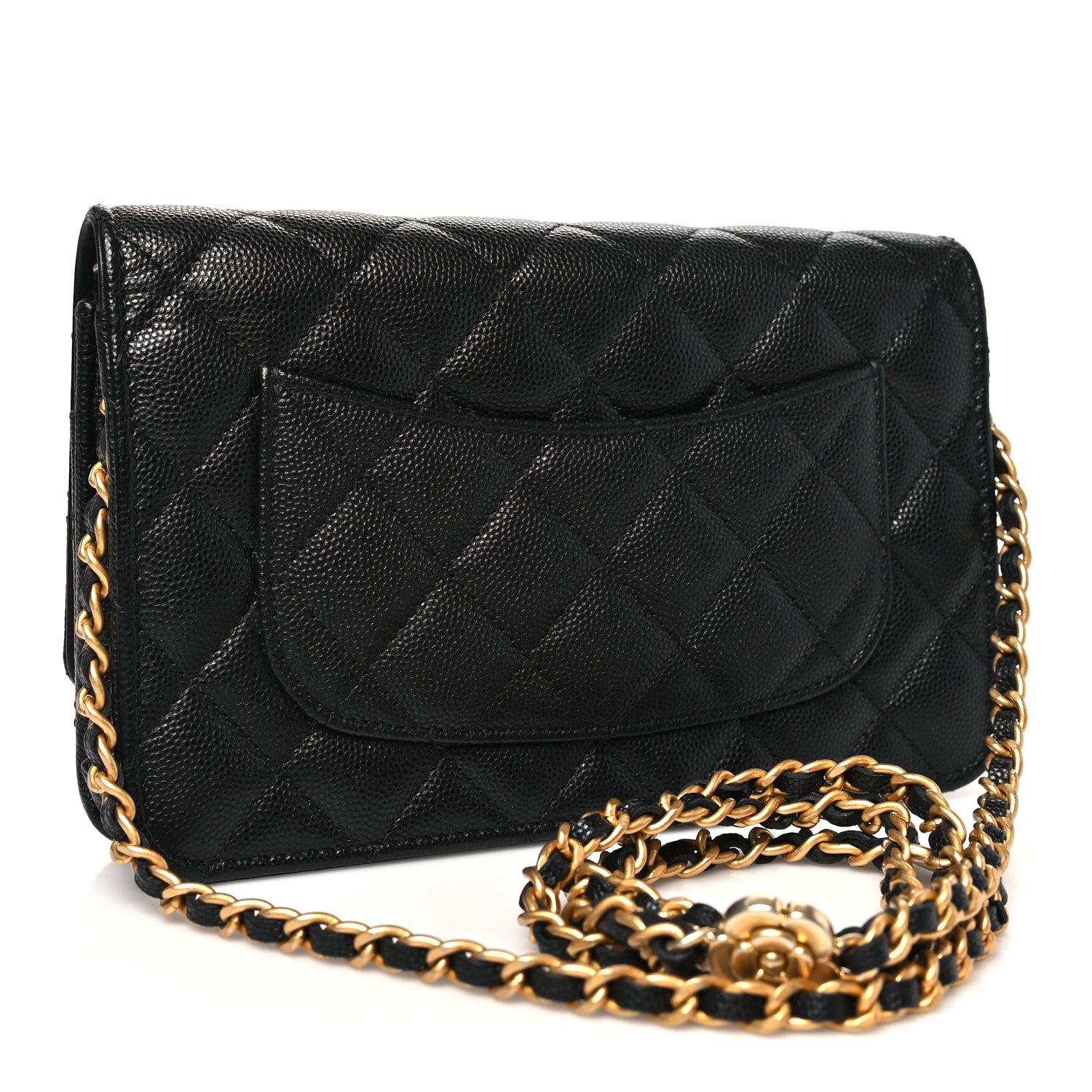 Chanel Caviar Quilted Camellia Wallet On Chain WOC Black 3 of 12