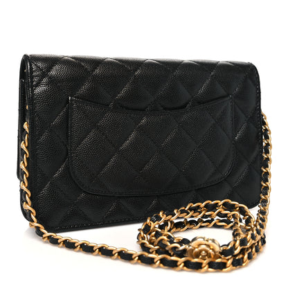 Chanel Caviar Quilted Camellia Wallet On Chain WOC Black 3 of 12
