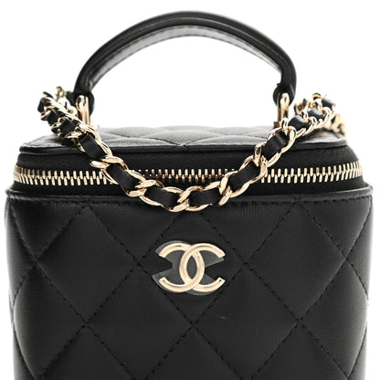 Chanel Lambskin Quilted Top Handle Mini Vanity Case With Chain Black 9 of 10