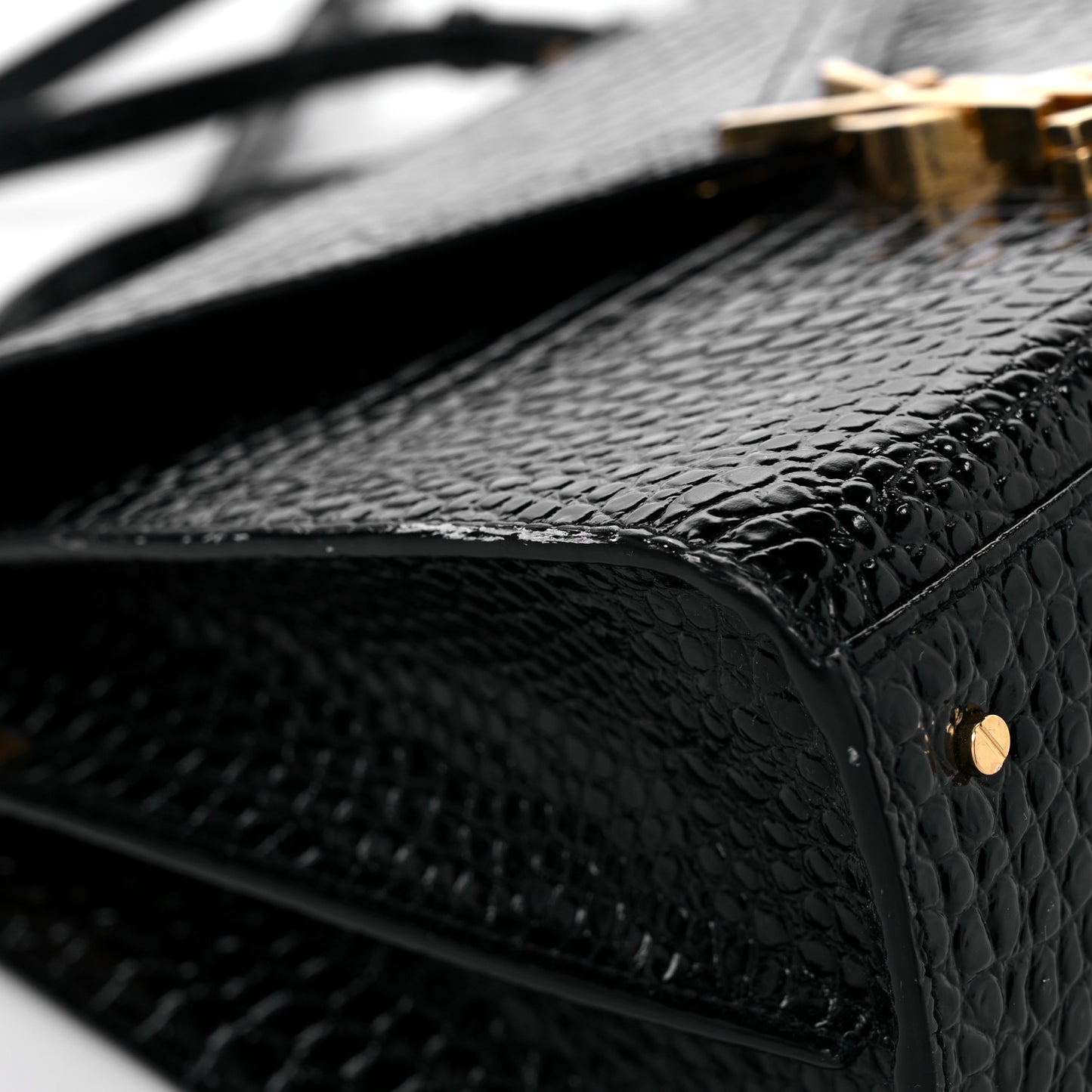 Calfskin Crocodile Embossed Medium Classic Monogram Cassandra Top Handle Black
